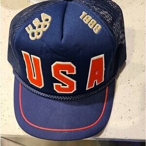 Vintage 1988 USA Olympics Drew Pearson Snapback Trucker\ Rope Hat Cap VG Cond